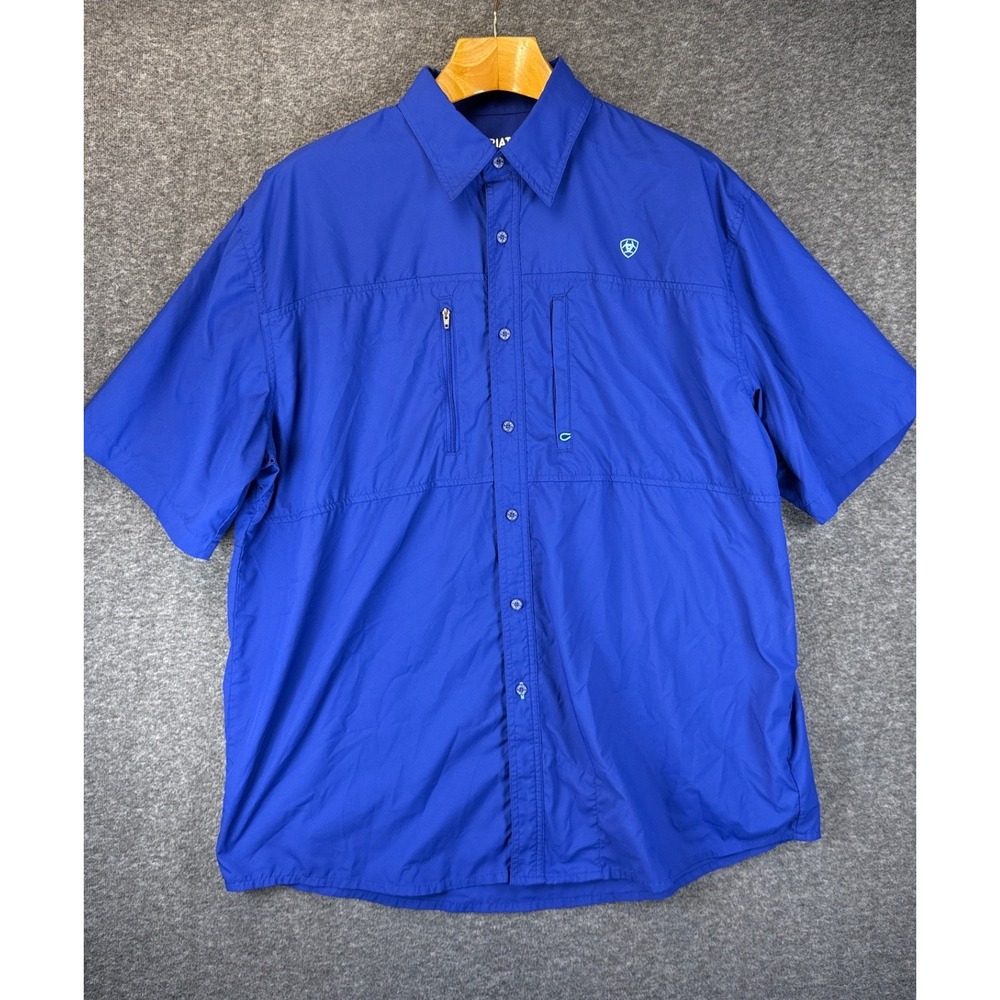 Ariat Shirt Mens XL Blue Heat Series Short Sleeve Vented Button Down Light Poly